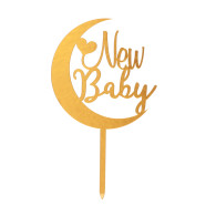 Cake Topper New Baby Mond gold