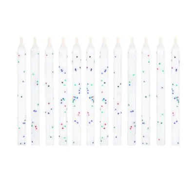 Kerzen weiß mit Glitzer, nicht ausblasbar 12Stk.