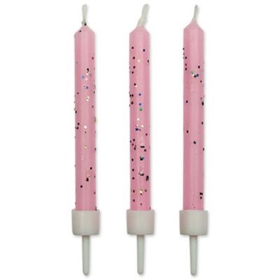 Kerzen rosa mit Halter 10 Stk.