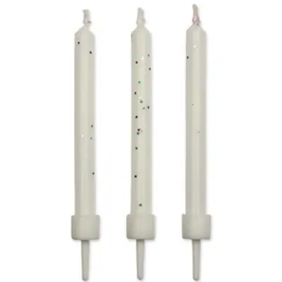 Kerzen weiß mit Halter 10 Stk.