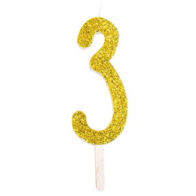 Zahlenkerze gold glitter 3