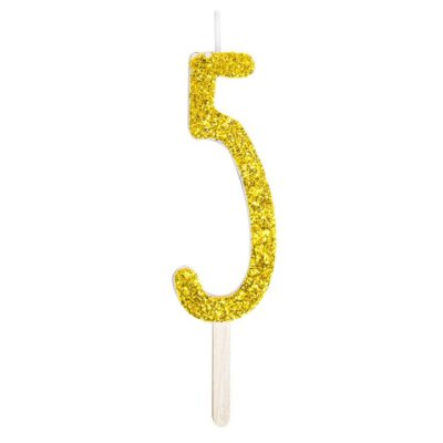 Zahlenkerze gold glitter 5