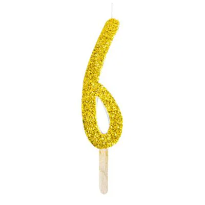 Zahlenkerze gold glitter 6