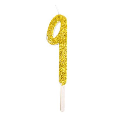 Zahlenkerze gold glitter 9