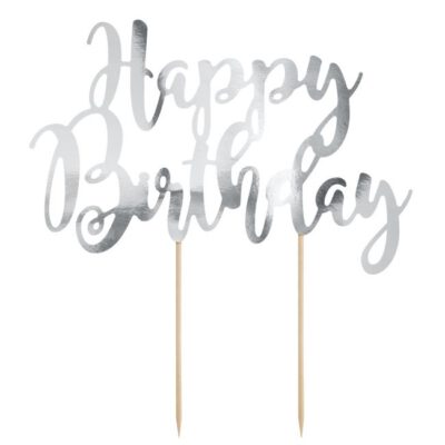 Cake Topper Happy Birthday silber