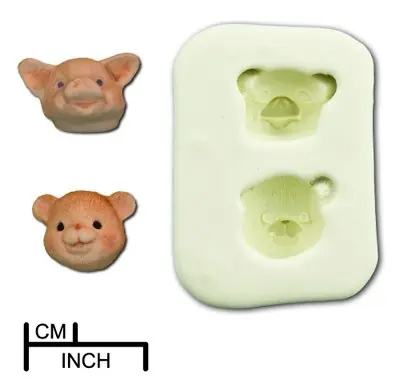 Silikonform Animal Head Teddy & Pig